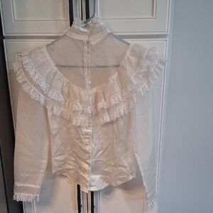 Gorgeous Sheer Polka Dot & Lace Vintage 70s Gunne Sax Blouse